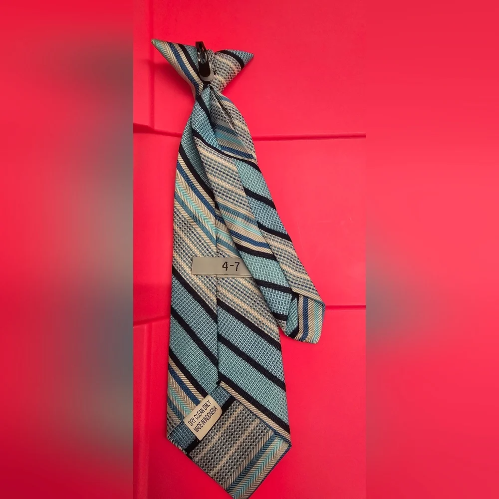 Kids Striped Blue and Gold Clip On Tie